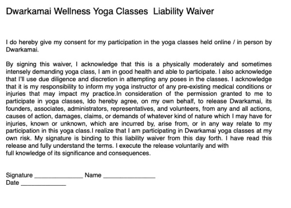 Yoga Liability Waiver